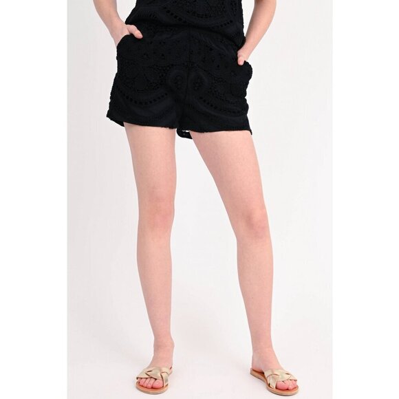 Valerie Khalfon Pants - VALERIE KHALFON PARIS SHANGRI CROCHET BLACK SHORTS